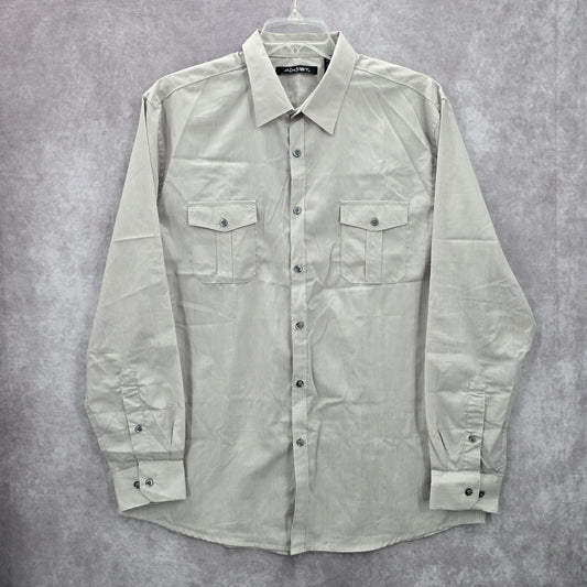 Axist Gray Button Down Western Work Casual Stripe Long Sleeve Dress Shirt XL