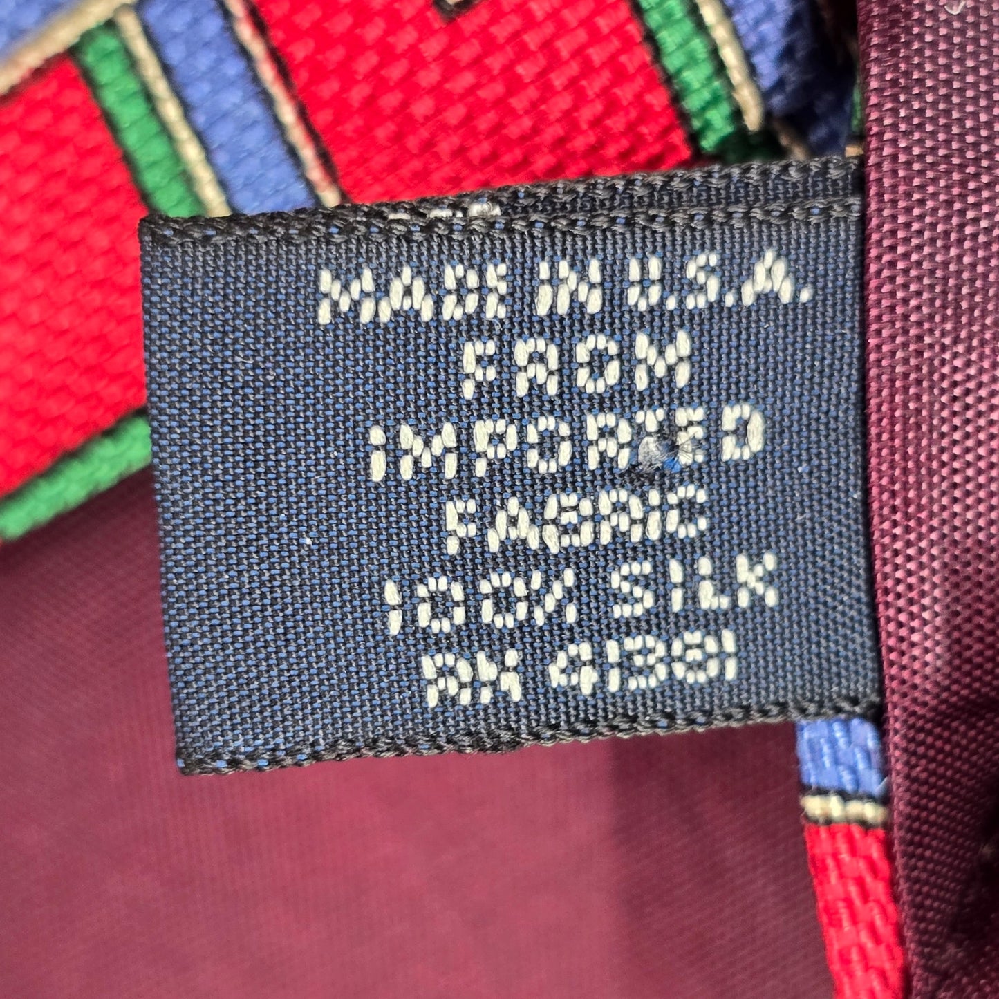 Polo By Ralph Lauren Red Blue Geometric 100% Silk Handmade Men's Neck Tie
