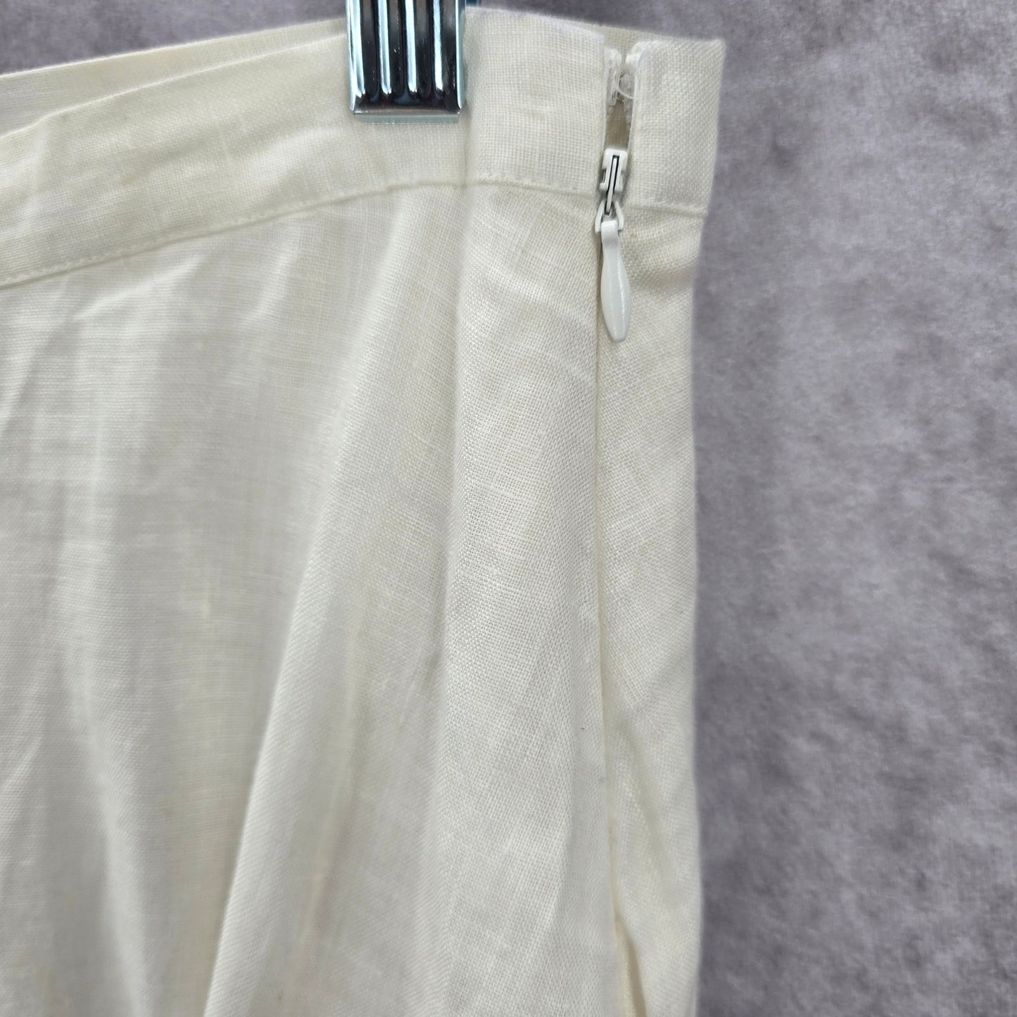 Preston & York White Linen Cotton Knee Length Flare Boho Skirt Medium M 10
