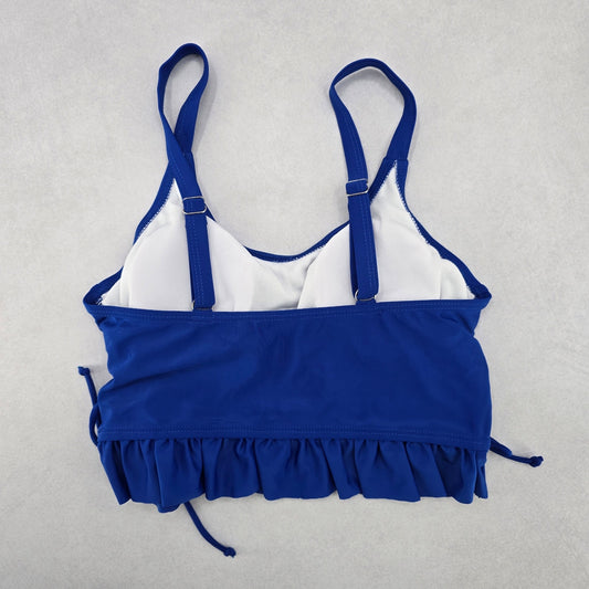 Blue Crisscross Ties Crop Padded Ruffle Beach Bikini Bralette Swim Top S Small
