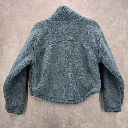All In Motion Pullover Blue Fuzz Plush Sweater Cardigan Long Sleeve Short Medium
