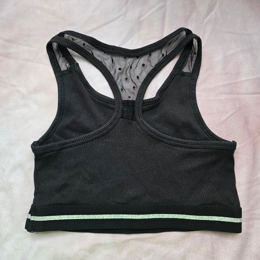 Wunder Love Superstar Black Ribbed Pull On Racerback Sports Bra Top XS