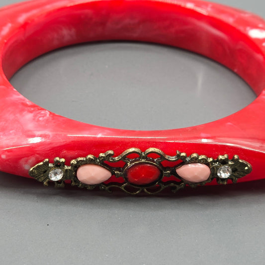 Red Resin Square Circle Costume Rhinestone Gems Bracelet Fashion Jewelry JB4-21