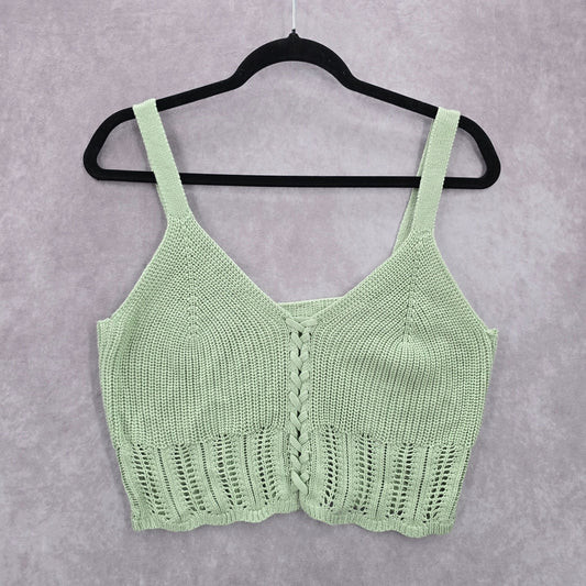 Green Crochet Knit Boho Sleeveless Cropped Tank Vintage Y2K Top S Small