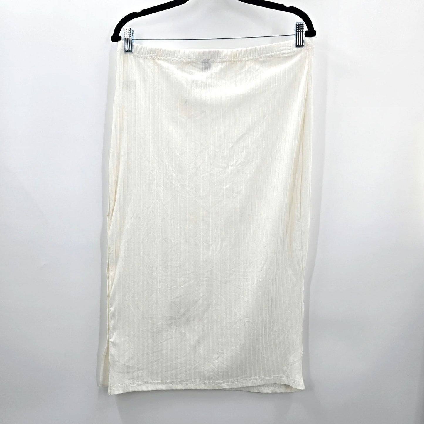 Shein White Stripe Button Pull On Stretch Midi Skirt Large 12