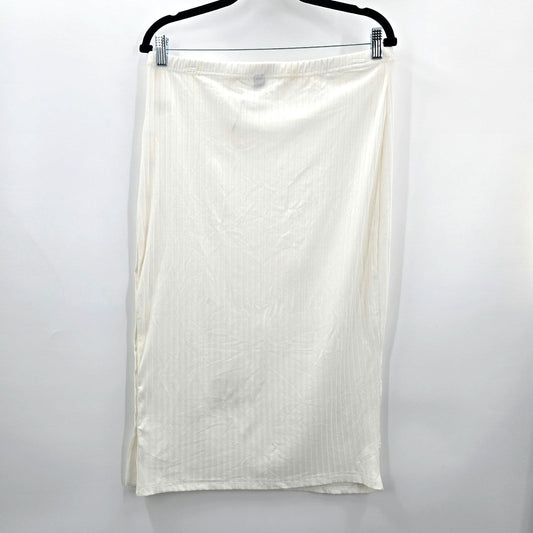 Shein White Stripe Button Pull On Stretch Midi Skirt Large 12