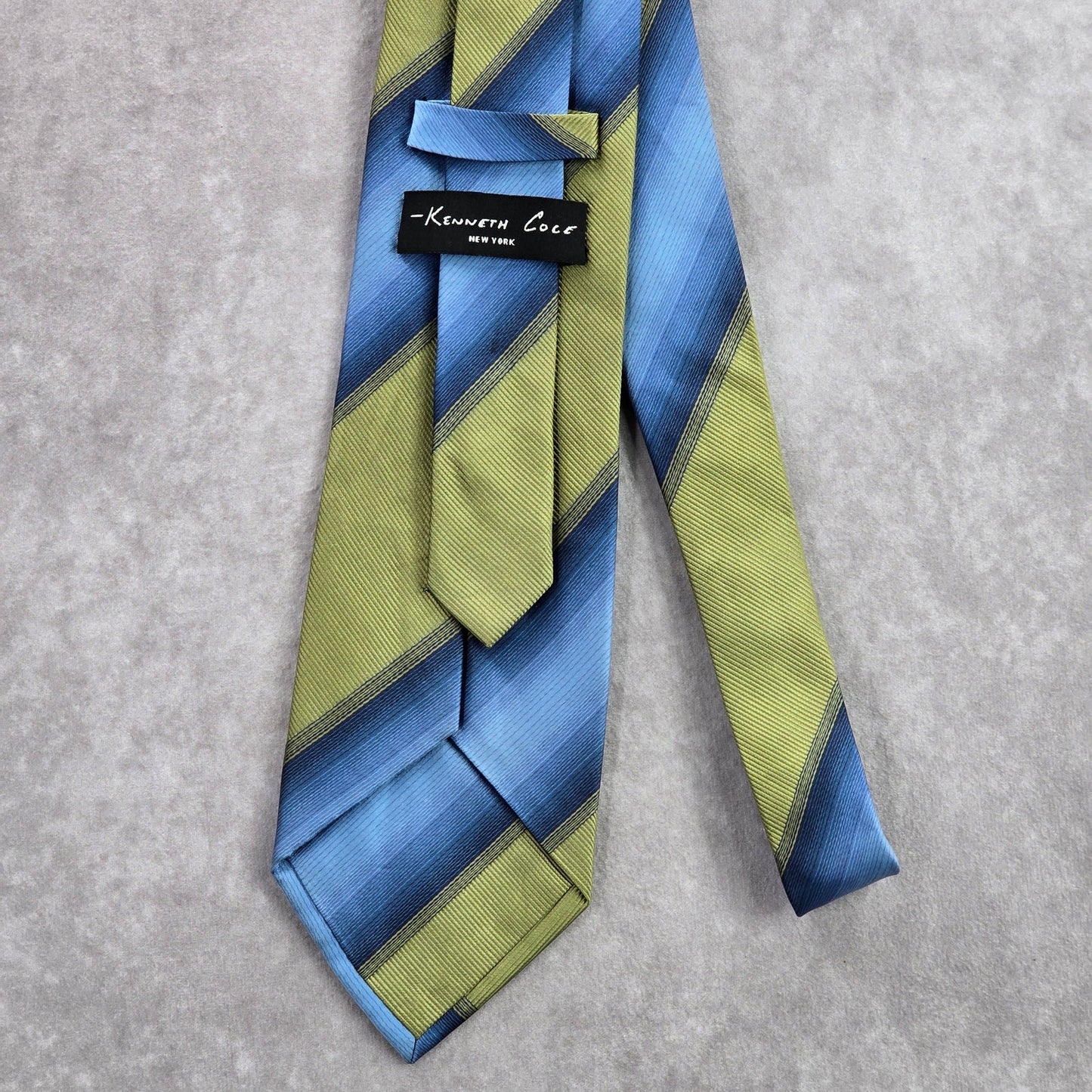 Kenneth Cole New York Green Blue Striped Silk Executive Neck Tie Men's