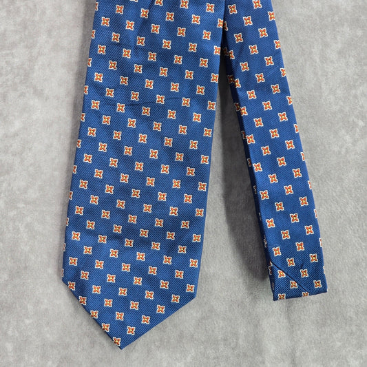 Lands' End Blue Floral Geometric 100% Silk Executive Corporate Men's Neck Tie
