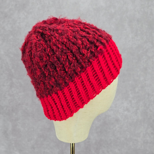 Red Crochet Knit Bucket Cap Hat Fun Vintage Y2K Funky Beanie