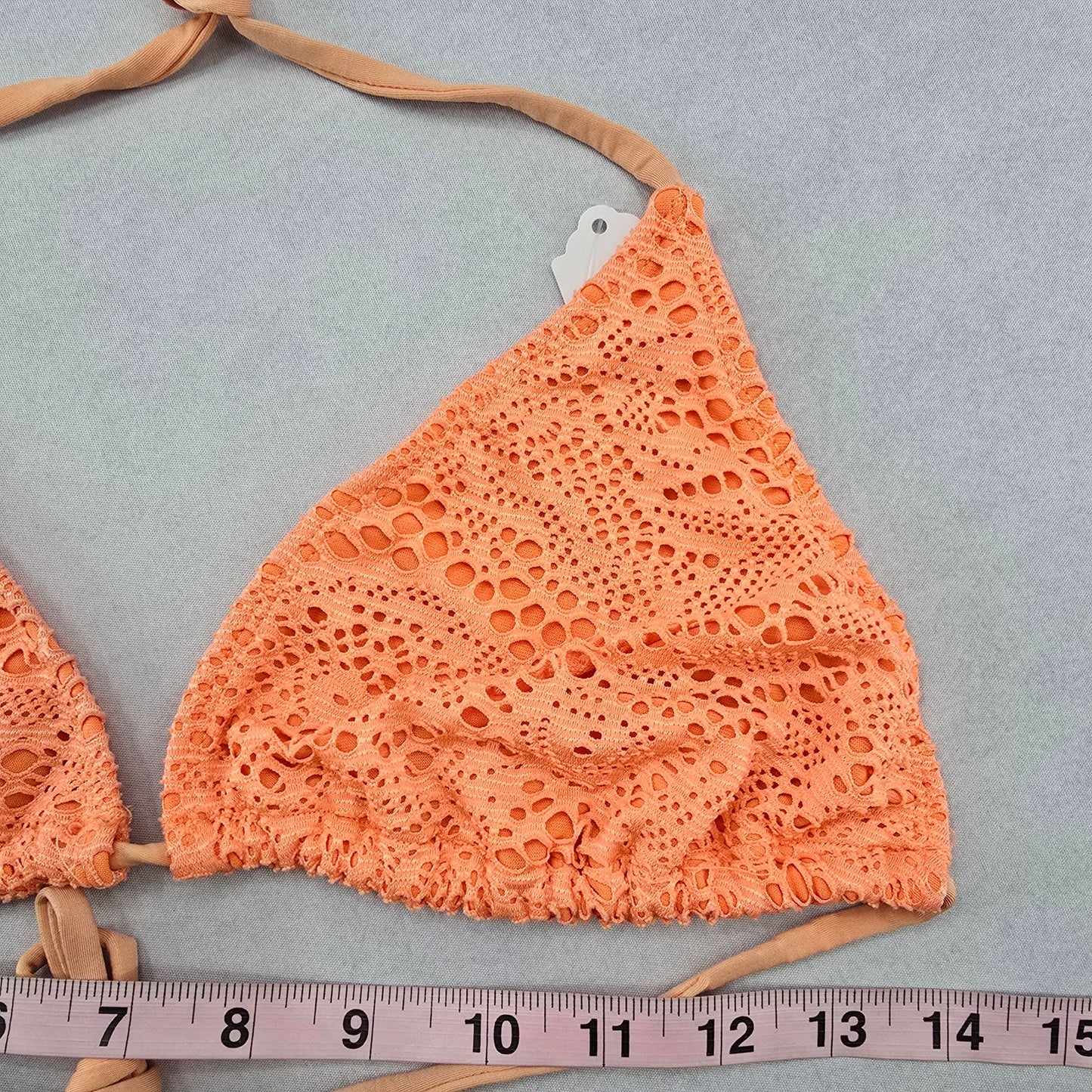 Orange Lace Crochet Eyelet Tie Sports Bra Bikini Bralette Swim Top S Small