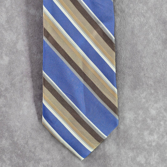 Arrow Blue Brown White Executive Repp Stripe 100% Silk Men's Neck Tie