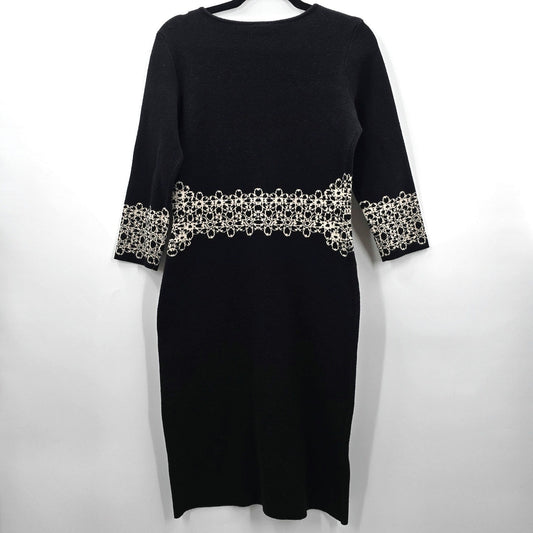 Gabby Skye Black Cream Floral Knee Length Executive Party Dress Medium