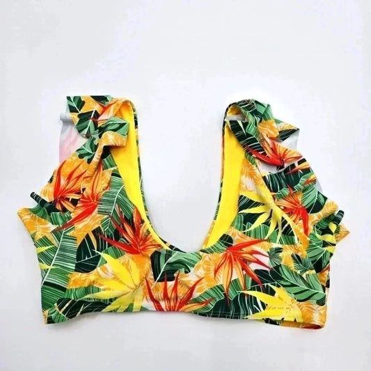 Yellow Ruffle Padded Pullover Style Bikini Top Swimwear XL Extra Large
