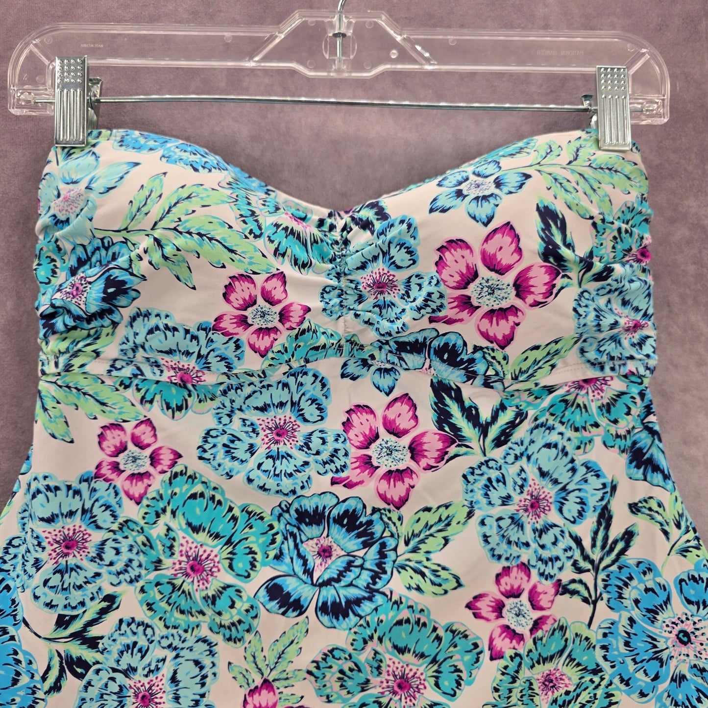 24th & Ocean Blue Floral Tube Padded Swimwear Tankini Tank Top Medium M