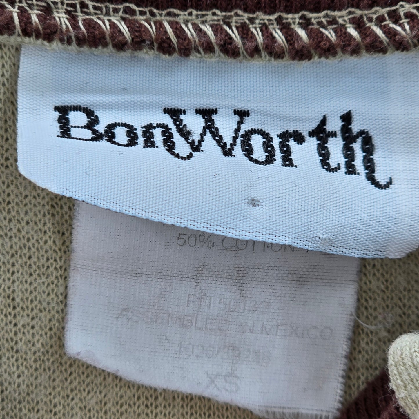 Bon Worth Tan Brown Safari Embroidered Long Sleeve Button Sweater XS