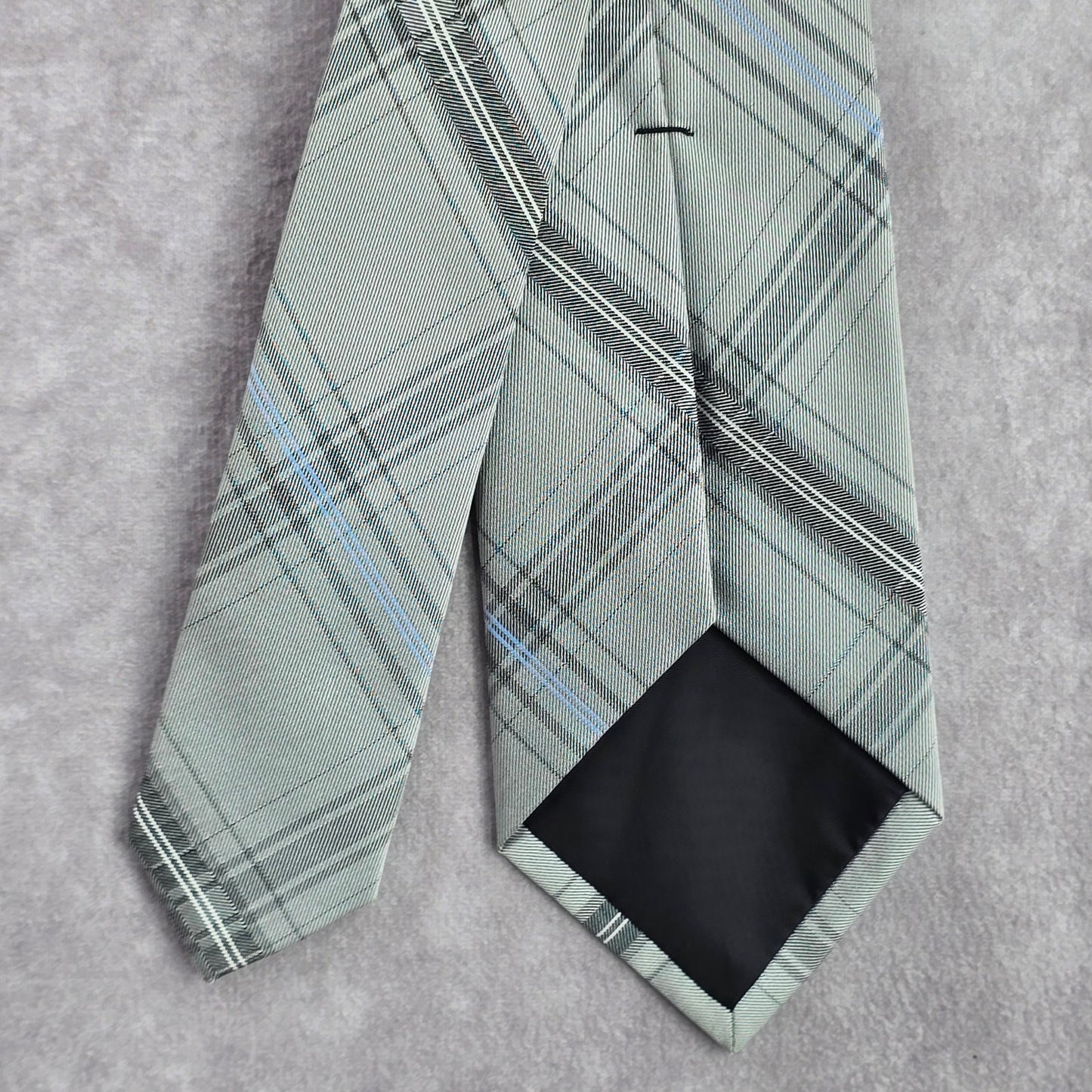 Calvin Klein Grey Striped Plaid Tartan Executive Polyester Silk Neck Tie Men's