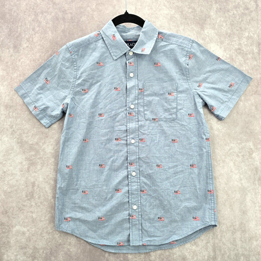 The Children's Place Blue American Flag Patriot Shirt Boys 10/12 Large