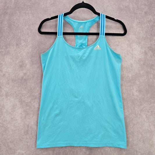 Adidas Blue Racerback Active Stripe Athletic Sports Tank Top Small