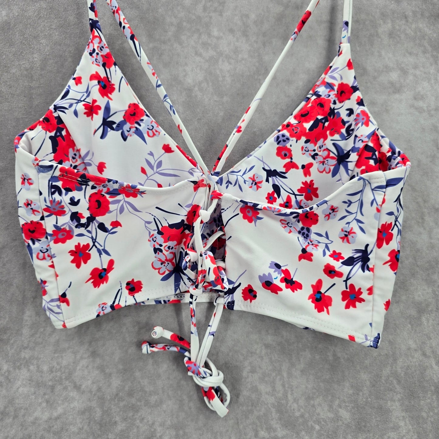 White Purple Floral Crisscross String Padded Swimwear Bikini Top L Large