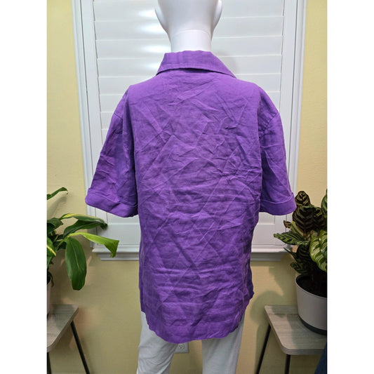 Chico's Purple 100% Linen Button Up Top Size Large 2
