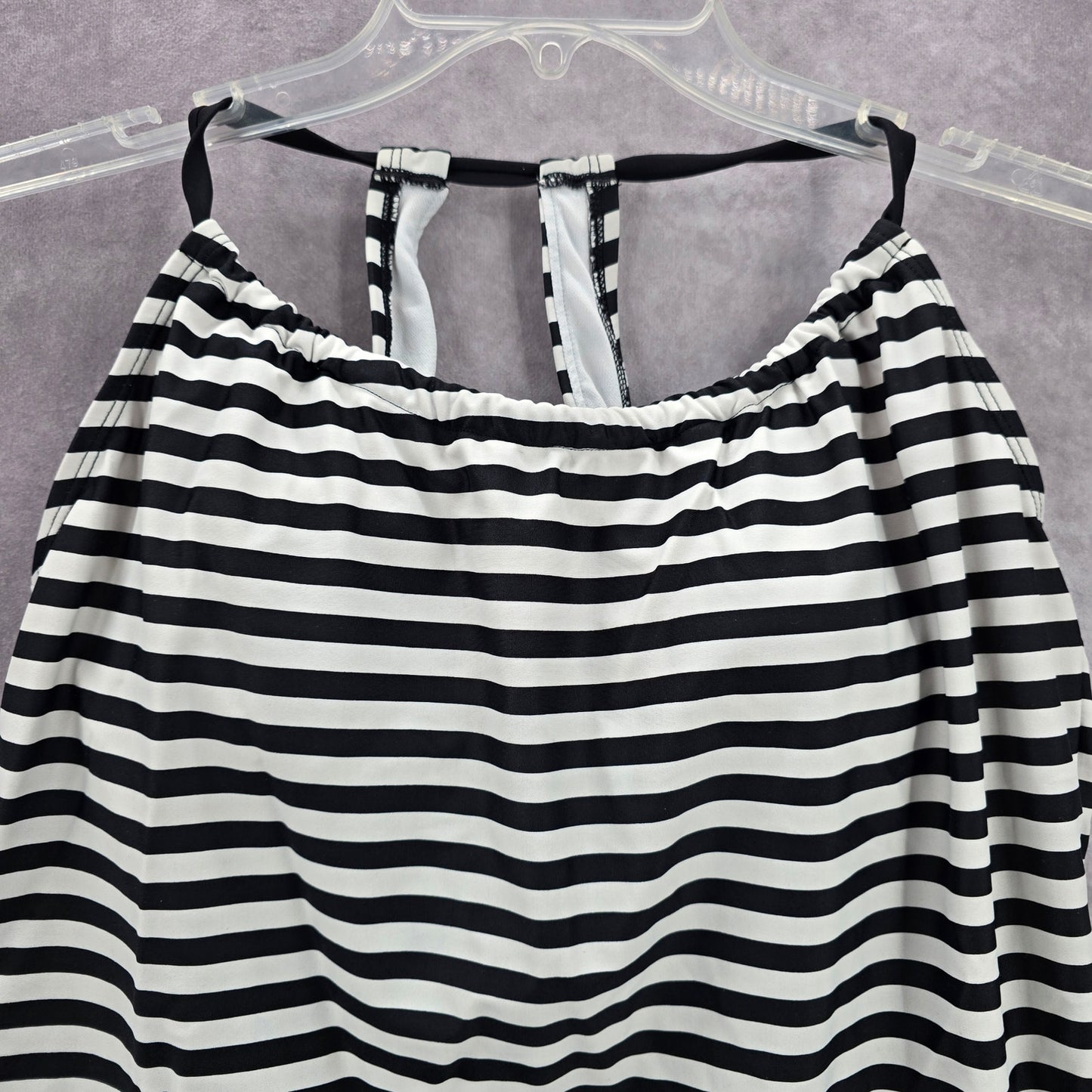 Kona Sol Black White Stripe Padded Swimwear Tankini Tank Top M Medium