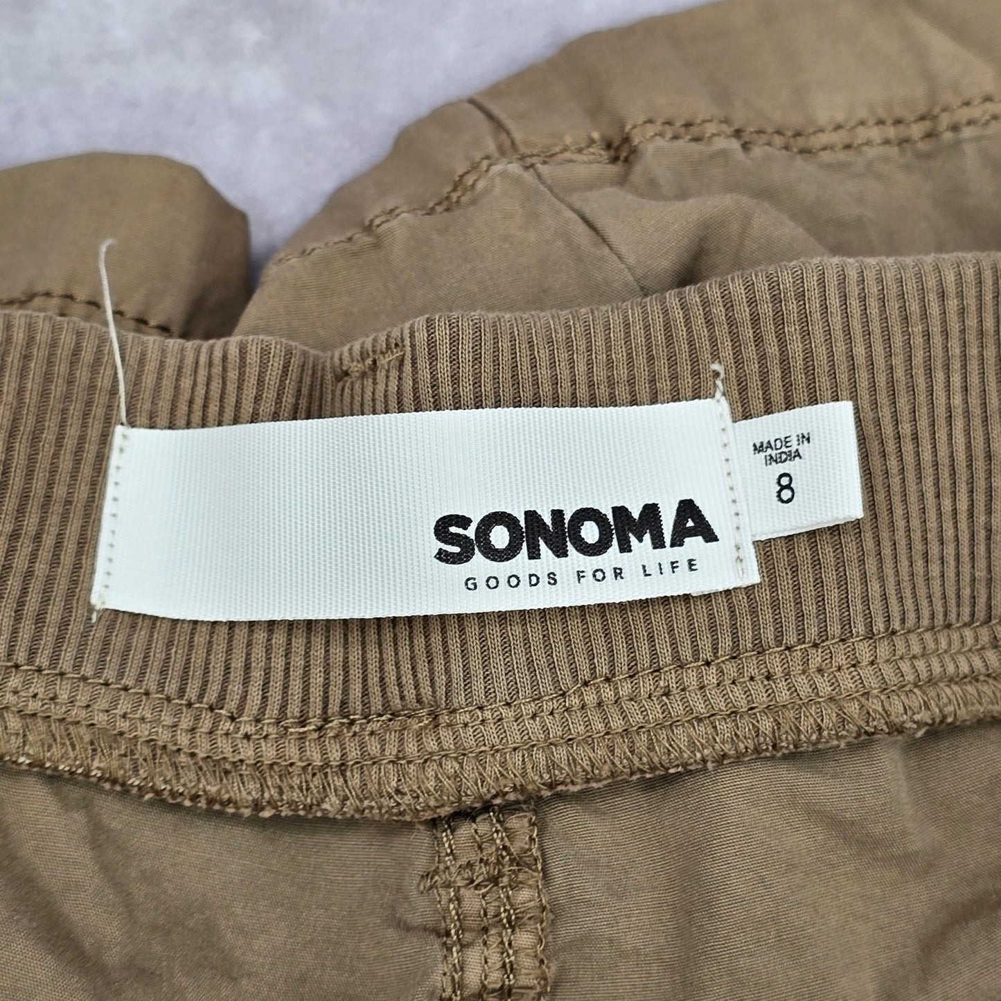Sonoma Tan Cargo Flat Front Bottoms Pants Shorts Cotton 8