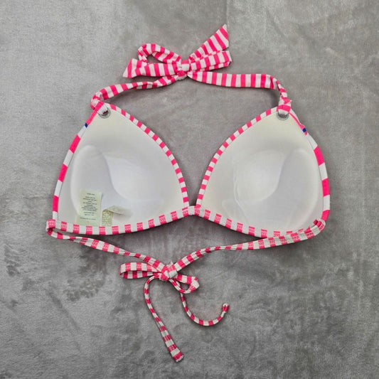 Gianni Bini Pink Stripes Padded Halter Bikini Top Swimwear Swimsuit Large