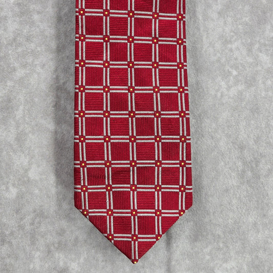 Jos. A. Bank Red Silver Stripe Geometric Executive 100% Silk Men's Neck Tie