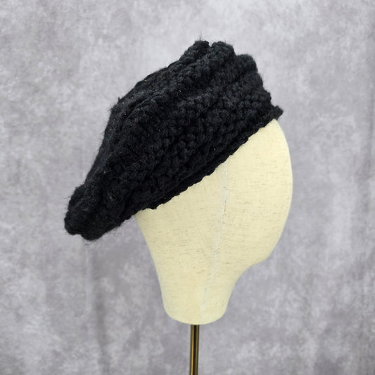 C.C Exclusives Black Beret Crochet Knit Bucket Cap Hat Fun VTG Y2K Funky Beanie