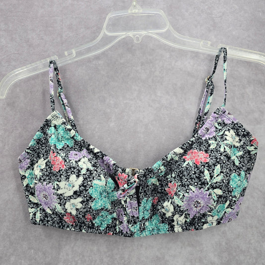 Time and Tru Black Floral Padded Adjustable Strap Bikini Top Swimwear Small