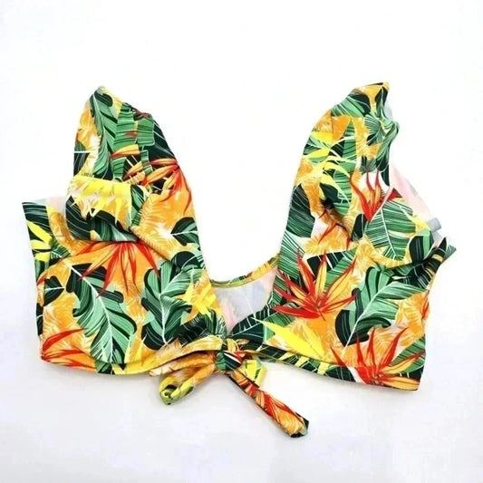 Yellow Ruffle Padded Pullover Style Bikini Top Swimwear XL Extra Large