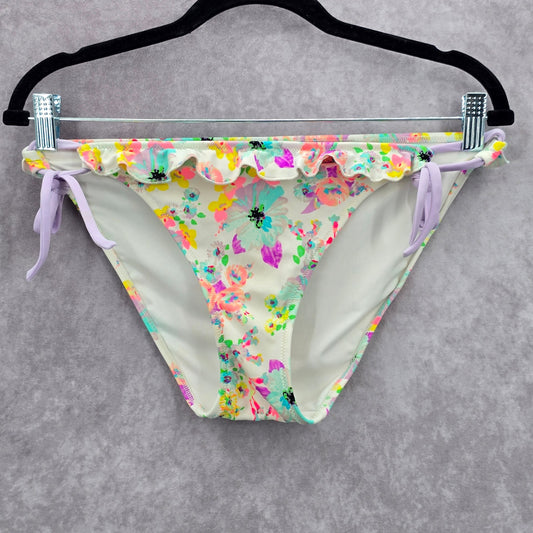 Victoria Secret White Floral Ruffle String Tie Bikini Bottom Swimwear Large