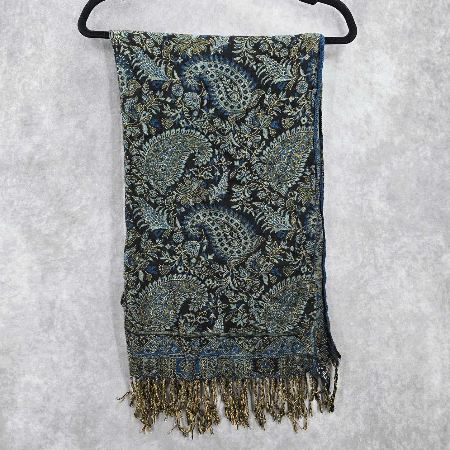 SJ Collection Blue Floral Pashmina Fringe Floral Long Shawl Scarves Wrap Scarf