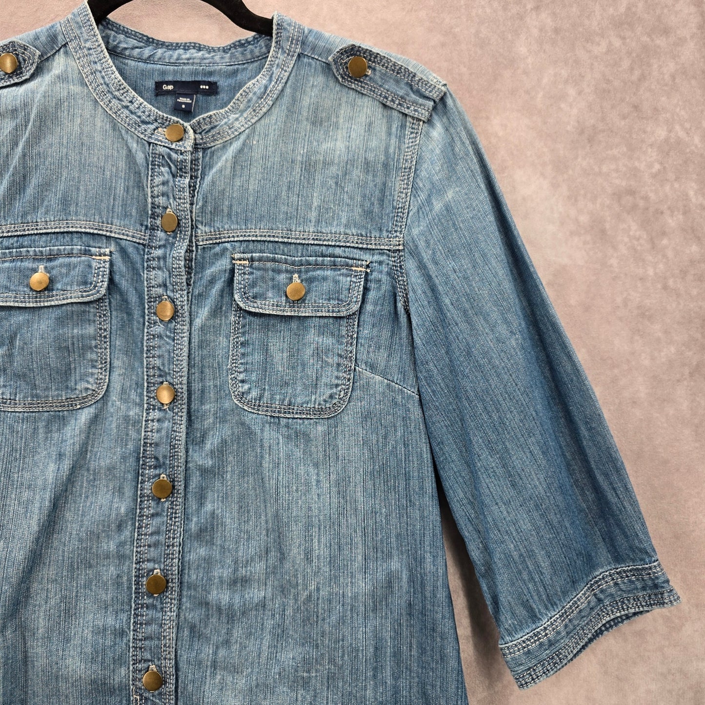Gap Blue Demin Jeans Cotton Western Shirt Short Sleeve Top Small
