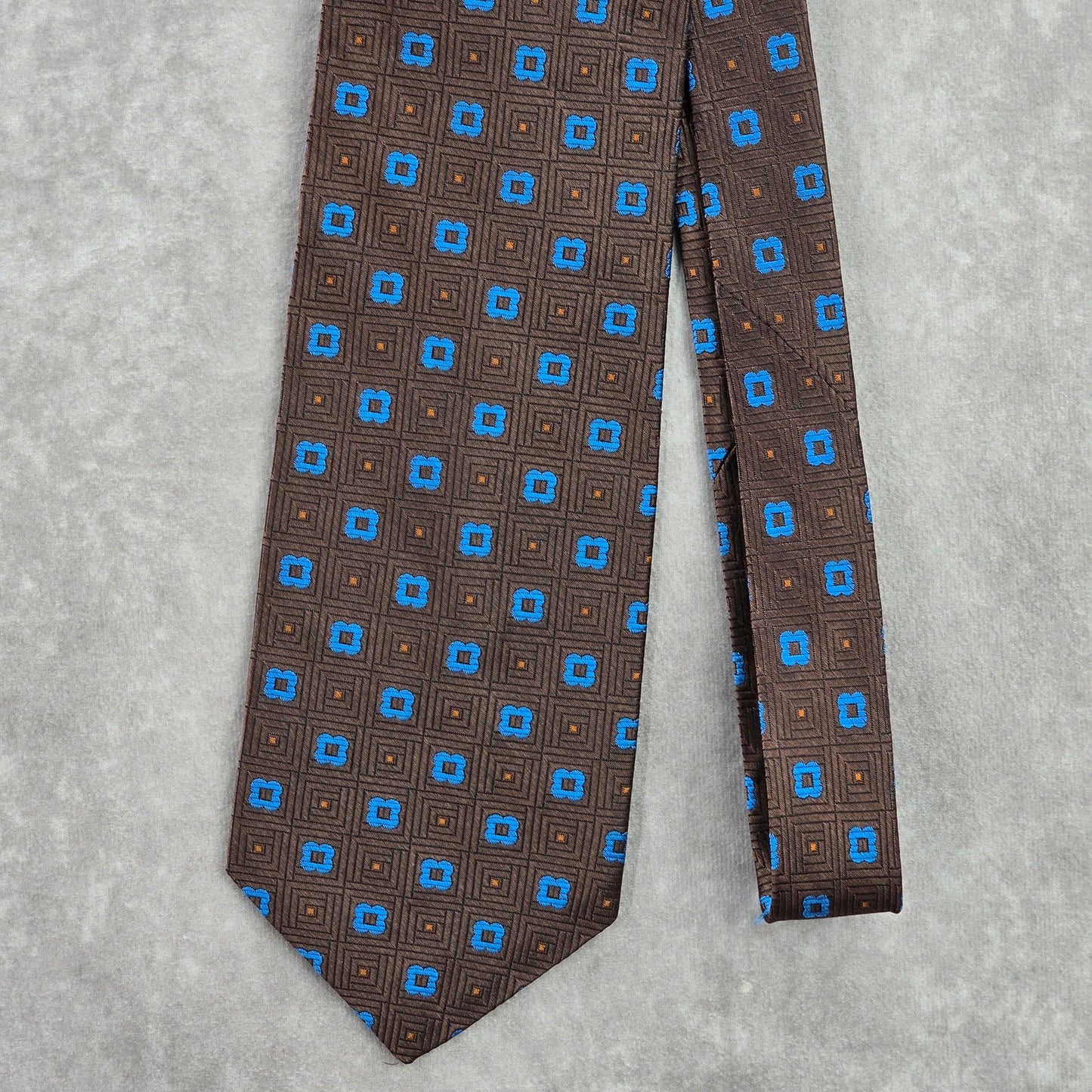 Carlo Palazzi Brown Blue Floral Geometric 100% Italian Silk Men's Neck Tie NWOT