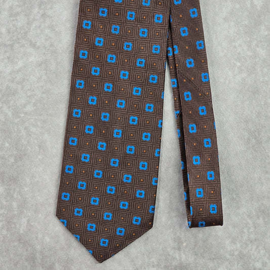 Carlo Palazzi Brown Blue Floral Geometric 100% Italian Silk Men's Neck Tie NWOT