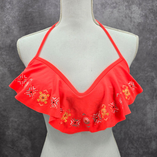 Xhilaration Orange Ruffle Floral String Padded Hook Bikini Top Swimwear Small