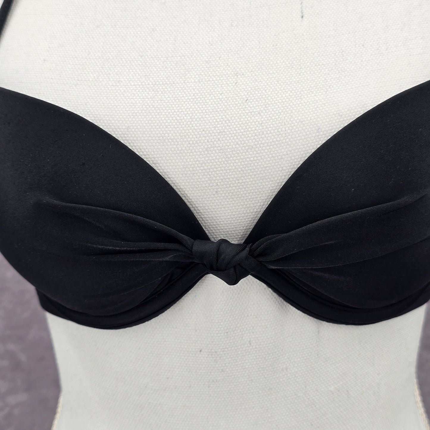 Aerie Black Padded Halter Knot String Brooke Bra Bikini Top 32B