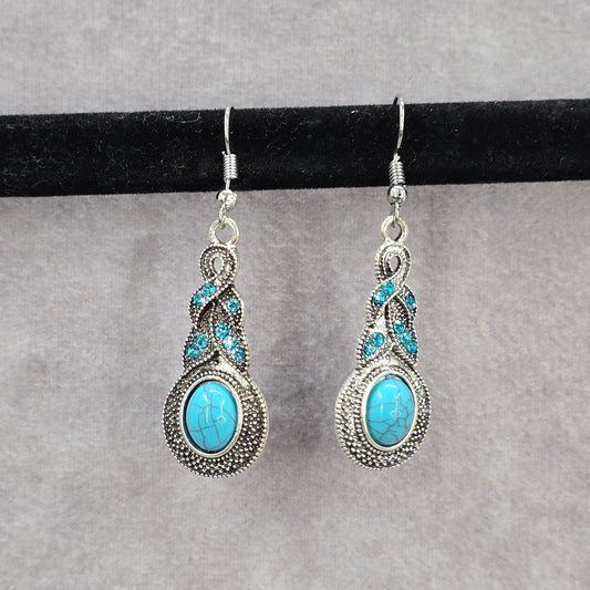 Zara Silver Blue Rhinestone Drop Boho Dangle Fashion Jewelry Earrings NWT JB2-78