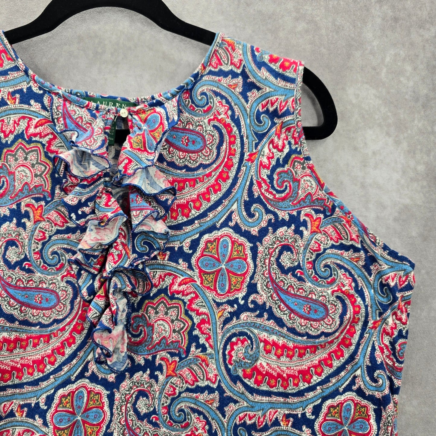 Lauren Ralph Lauren Blue Floral Ruffle Cotton Blouse Top Shirt Plus 2X
