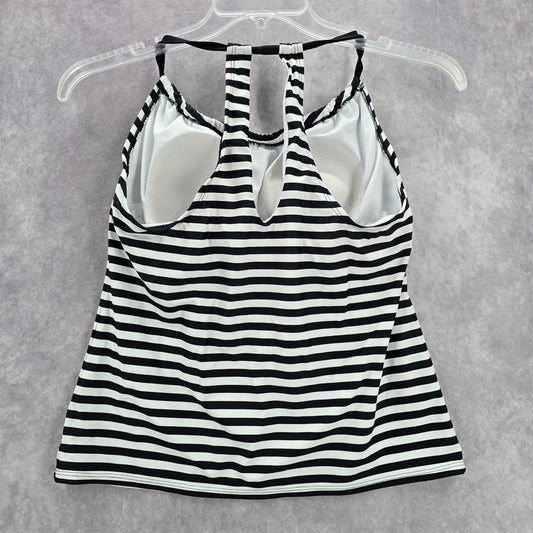 Kona Sol Black White Stripe Padded Swimwear Tankini Tank Top M Medium