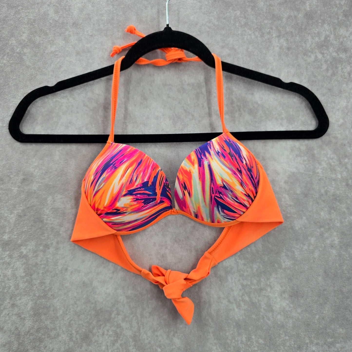 Gata Brenzeada Orange Bikini Top Halter Tie Swimwear Padded Swimsuit Small