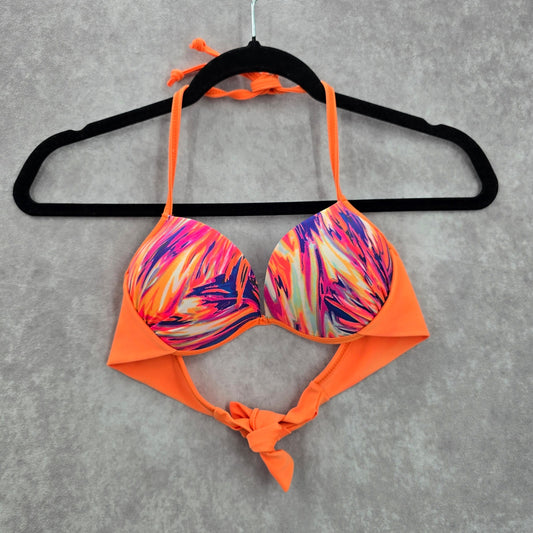 Gata Brenzeada Orange Bikini Top Halter Tie Swimwear Padded Swimsuit Small