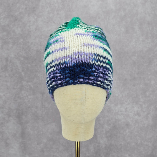 Green Purple Crochet Knit Bucket Cap Hat Fun VTG Y2K Funky Beanie