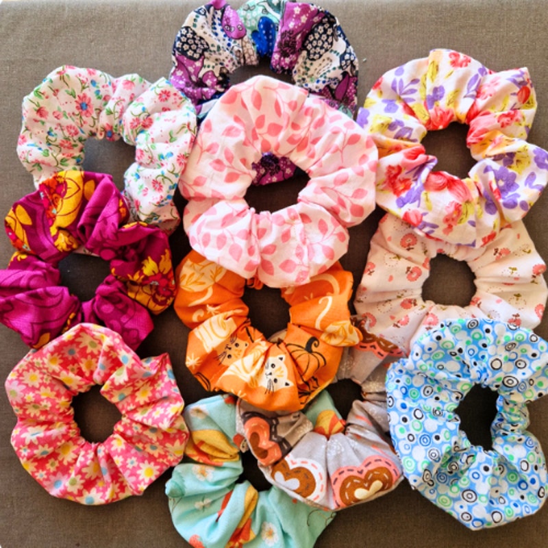 12 Handmade Scrunchies Bundle Mixed Lot Satin Silk Hair Ties Accessories Gift