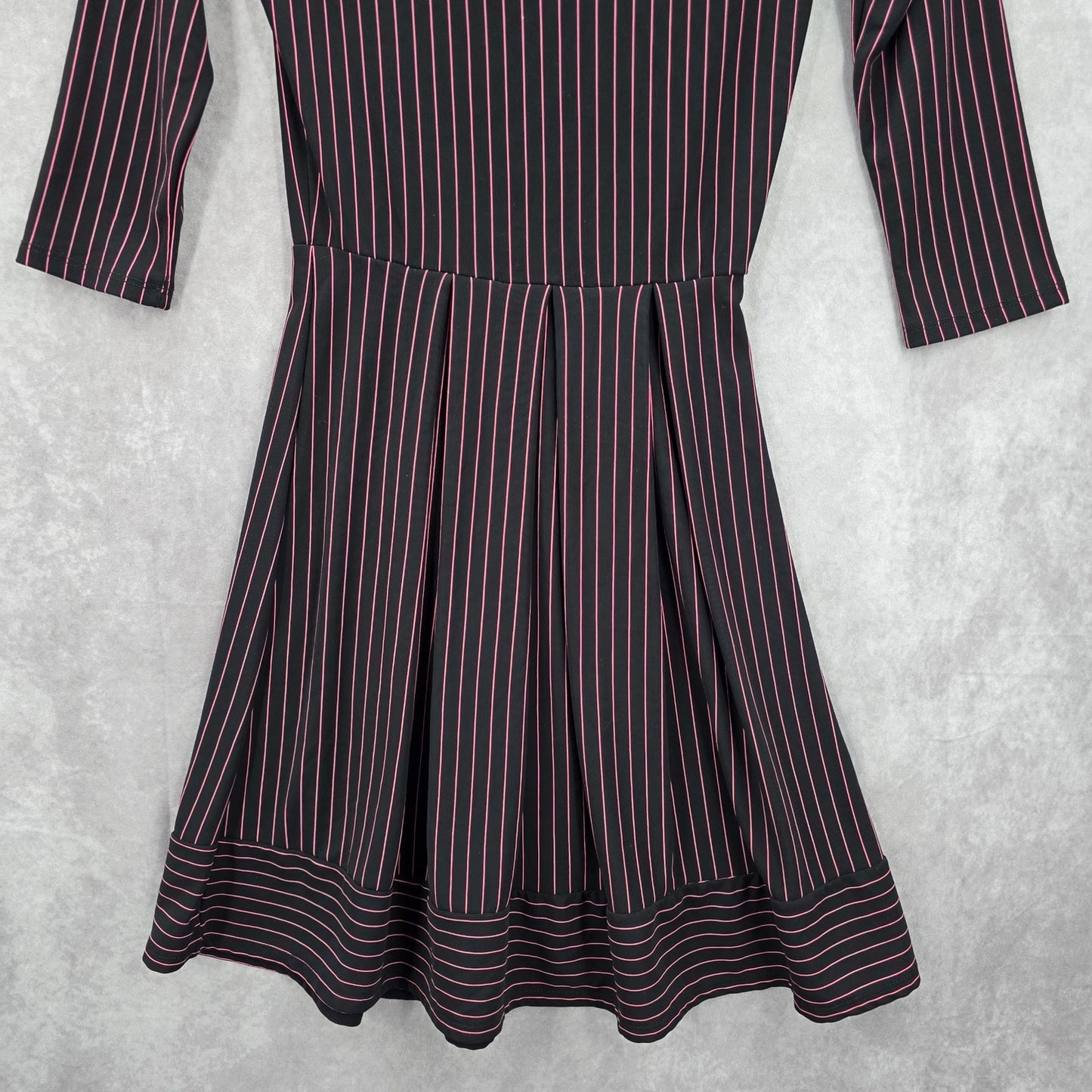 Pretty Young Thing Black Pink Stripe Flare Y2K Vintage Knee Length Dress Small