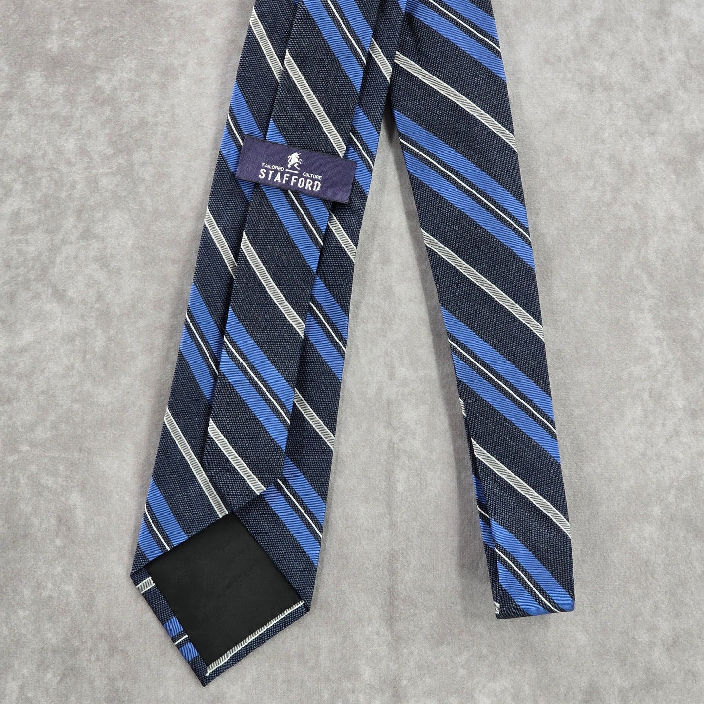 Stafford Navy Blue Silver Stripe Repp Geometric Executive Men's Neck Tie