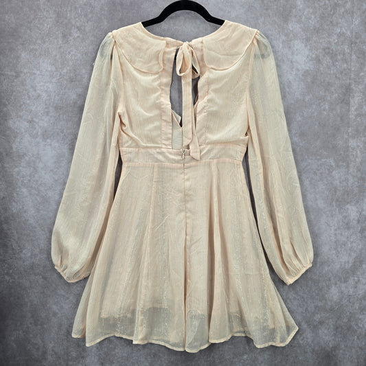 Lush Cream Long Sleeve Flare Ruffle Cutout Tie Cottage Fairy Dress Small