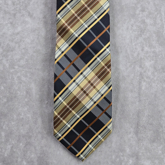 Bergamo New York Black Gold Plaid Stripe Tartan 100% Poly Men's Neck Tie NWOT