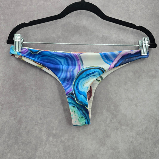 Blue White Coconut Marble Reversable Bikini Bottom Swimwear Small